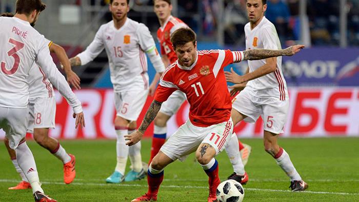 Rusia empató 3-3 con España en San Petersburgo. Foto: AFP
