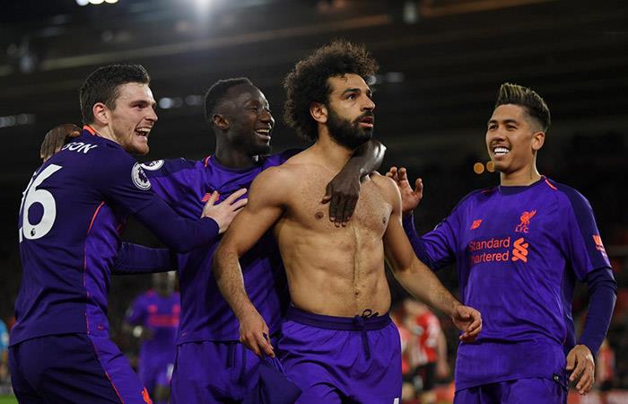 Salah celebra su tanto en la victoria del Liverpool. Foto: Twitter