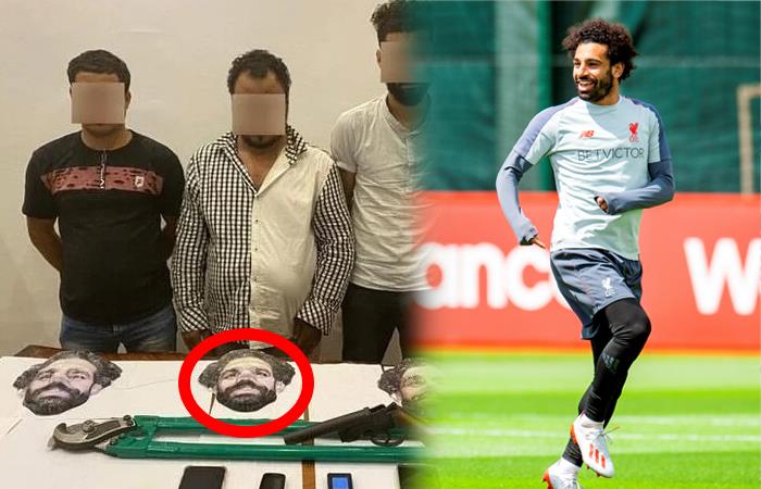 Delincuentes capturados usando máscara de Mohamed Salah. Foto: EFE