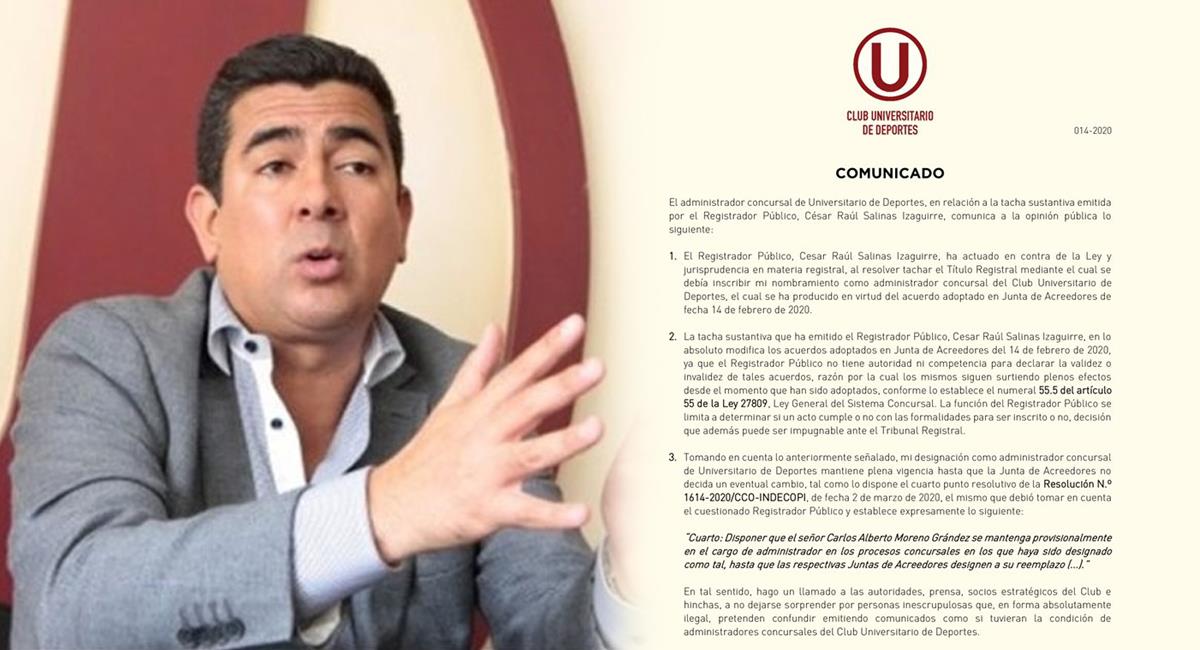 Carlos Moreno había sido tachado por Sunarp como administrador de la "U". Foto: ANDINA / Twitter