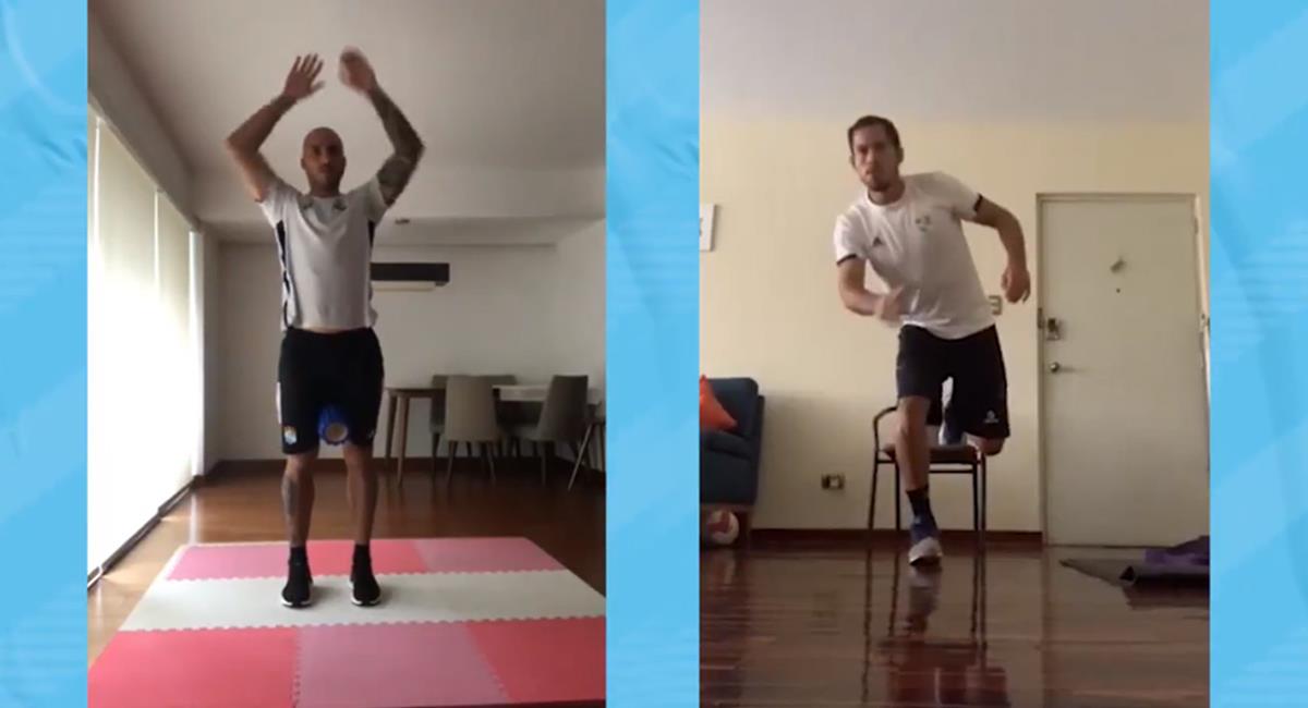 Emanuel Herrera y Patricio Álvarez entrenando desde casa. Foto: Captura Twitter Sporting Cristal