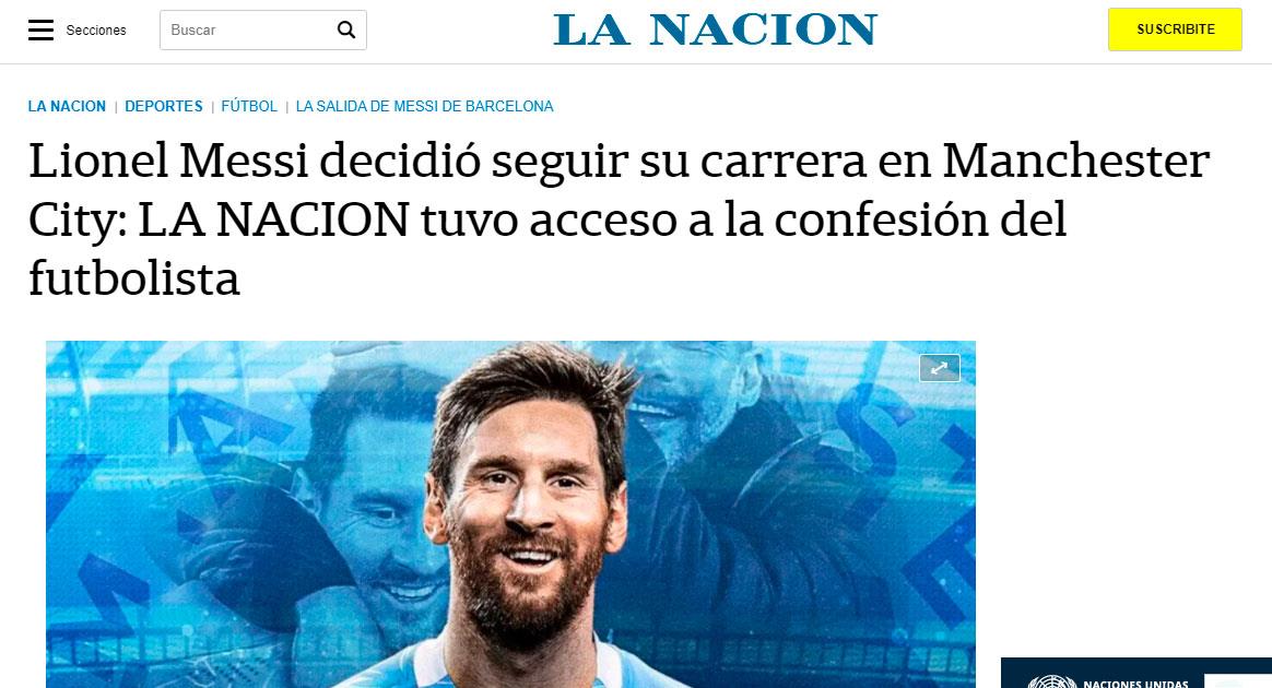 Lionel Messi decidió seguir su carrera en Manchester City, según el Diario La Nación. Foto: Captura Lanacion.com.ar