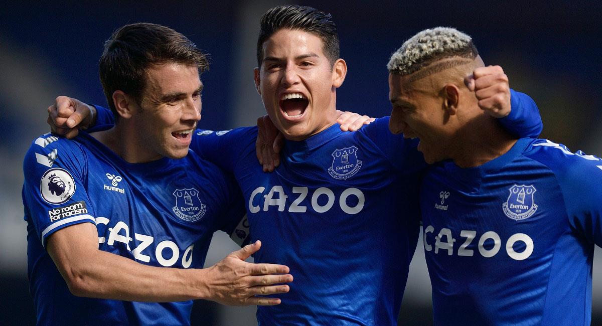 James Rodríguez marca un gol pero recibe ‘manotazo’. Foto: Twitter @Everton