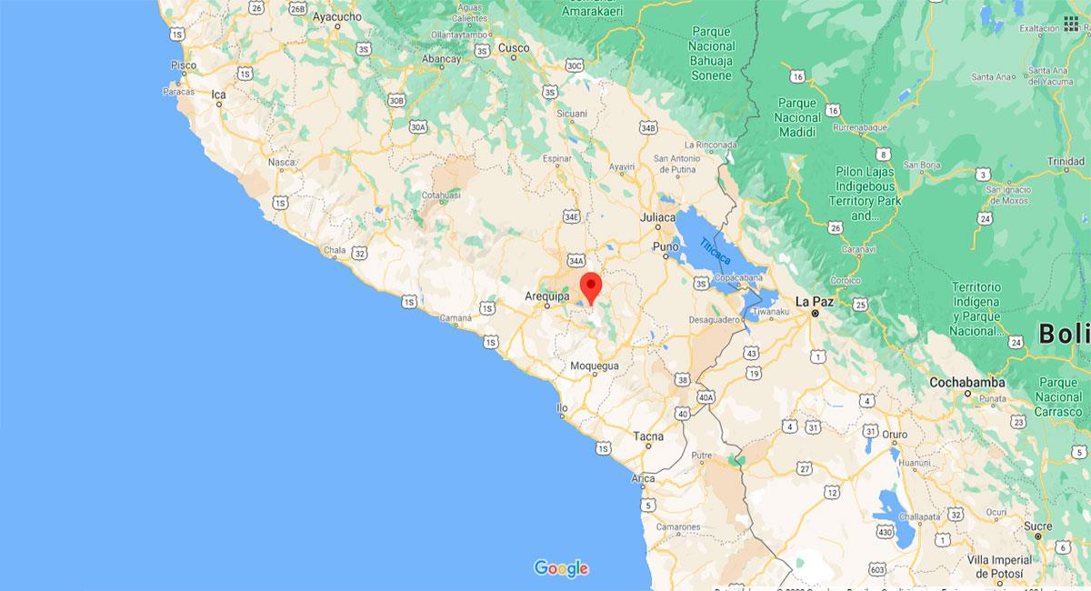 Temblor sacudió Ubinas este lunes 12 de octubre. Foto: Google Maps