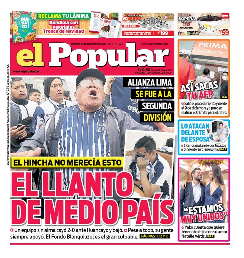 Alianza Lima ocupa portadas de diarios tras sufrir descenso a la segunda  división