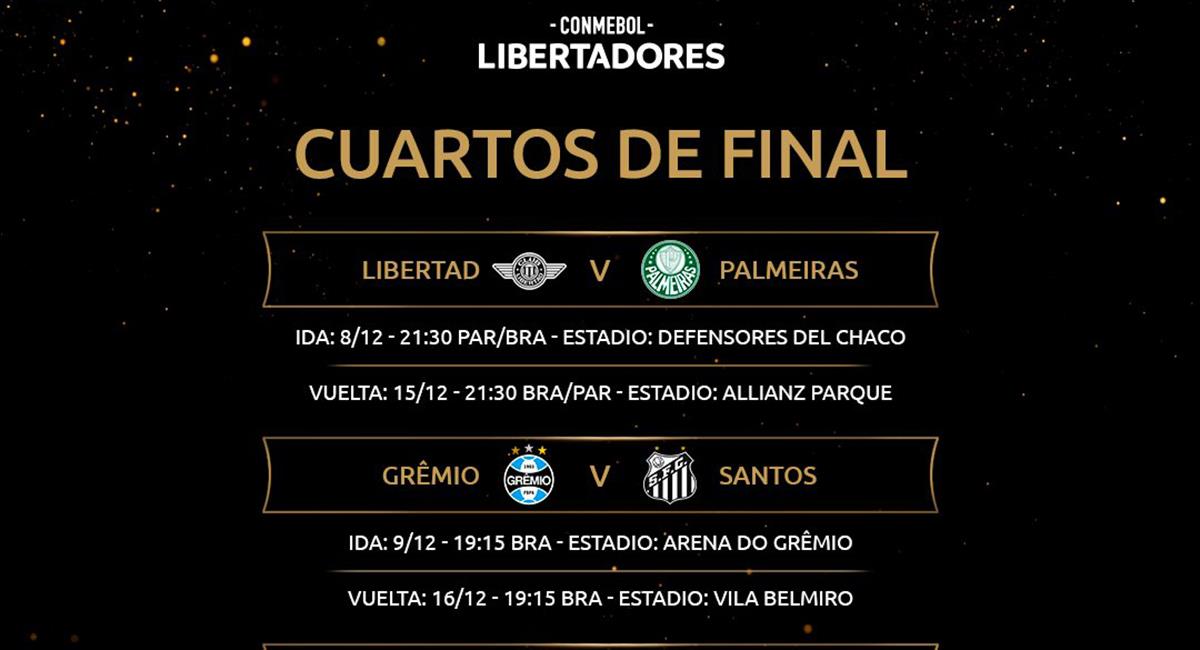 Fixture de los cuartos de final de la Copa Libertadores. Foto: Twitter Conmebol Libertadores