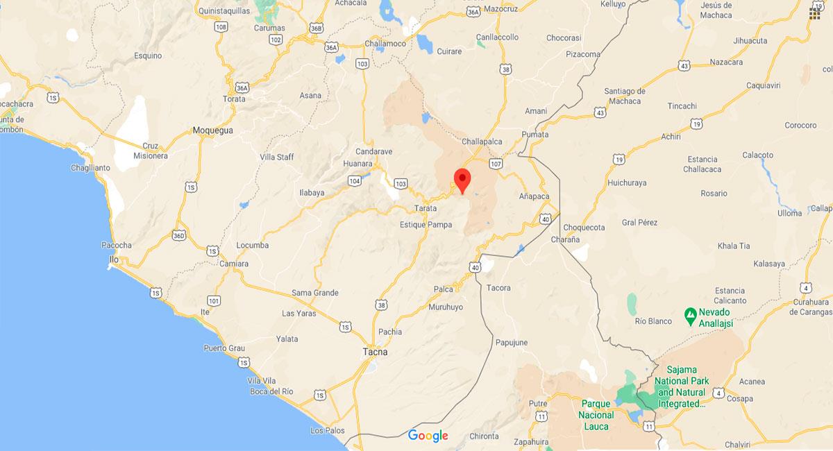Temblor sacudió Tarata (Tacna) este martes 16 de febrero. Foto: Google Maps