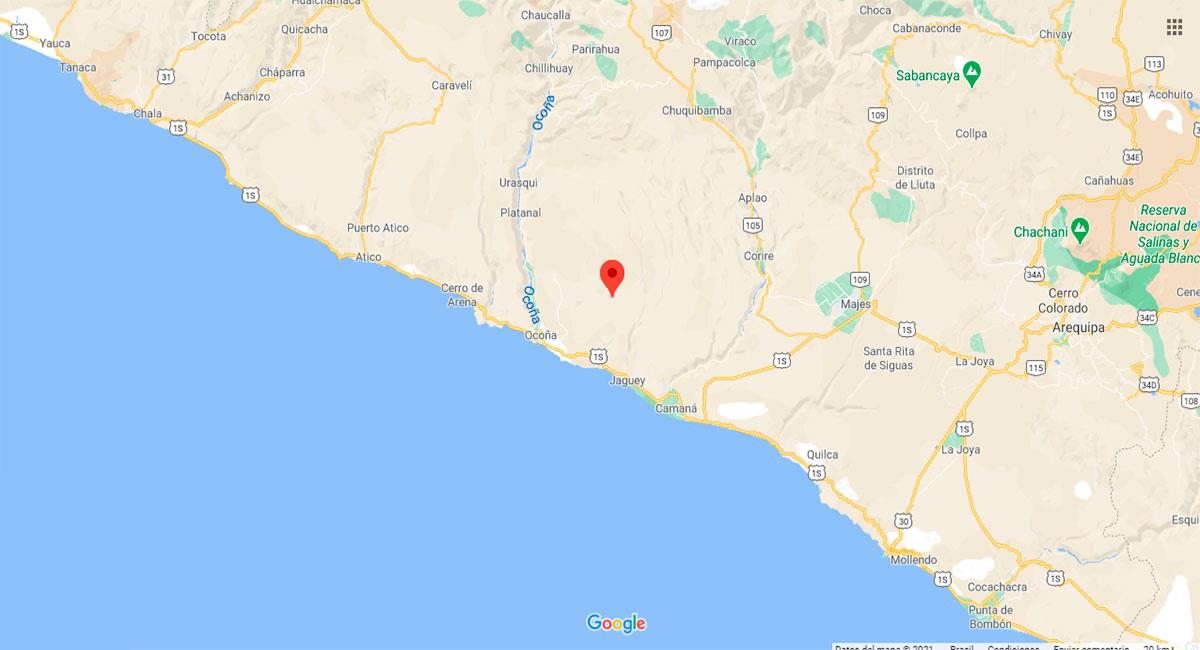 Temblor sacudió Ocoña este martes por la mañana. Foto: Google Maps