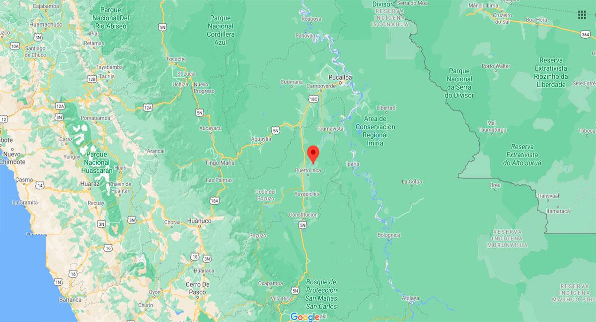Temblor sacudió Puerto Inca (Huánuco) este domingo 21 de febrero. Foto: Google Maps