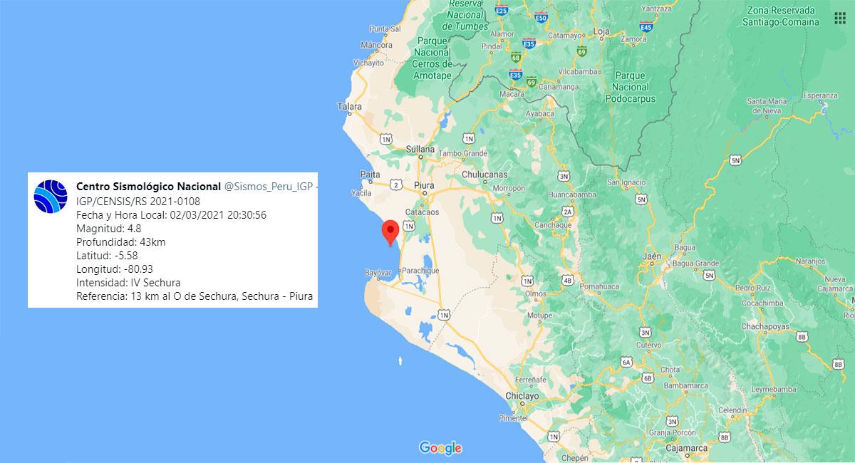 Temblor sacudió Sechura (Piura) este martes 02 de marzo. Foto: Google Maps