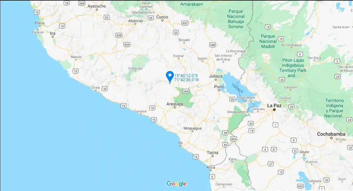 Caylloma reportó un nuevo sismo este sábado 6 de marzo. Foto: Google Maps