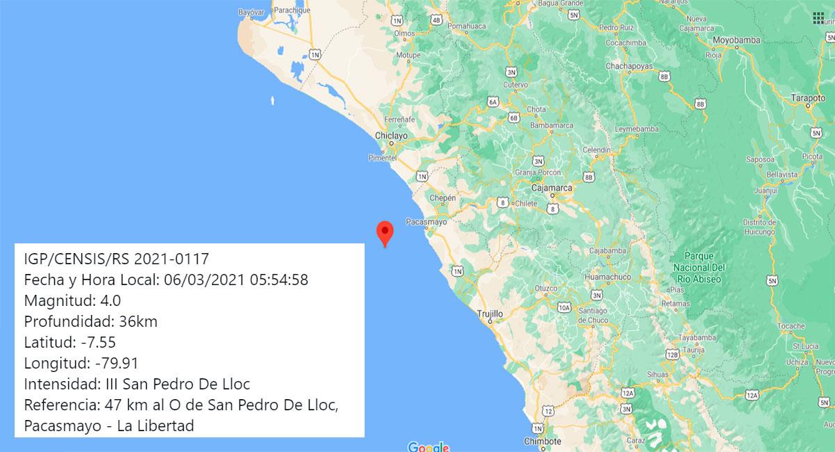 Temblor sacudió San Padro de Lloc este sábado por la madrugada. Foto: Google Maps