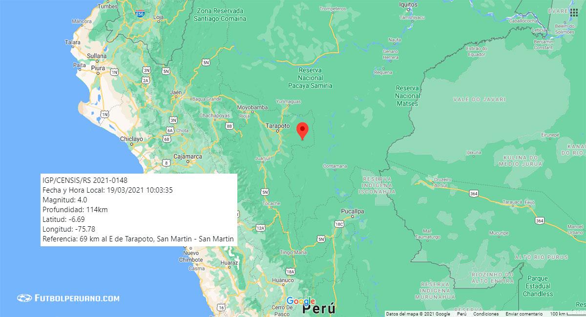 Temblor sacudió San Martín este viernes 19 de marzo. Foto: Google Maps