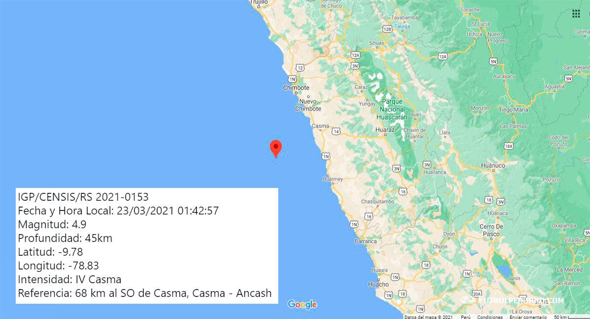 Temblor sacudió Casma (Áncash) este martes 23 de marzo. Foto: Google Maps