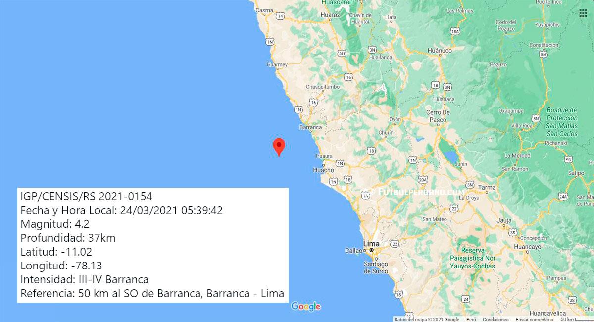 Temblor sacudió Barranca (Lima) este miércoles 24 de marzo. Foto: Google Maps
