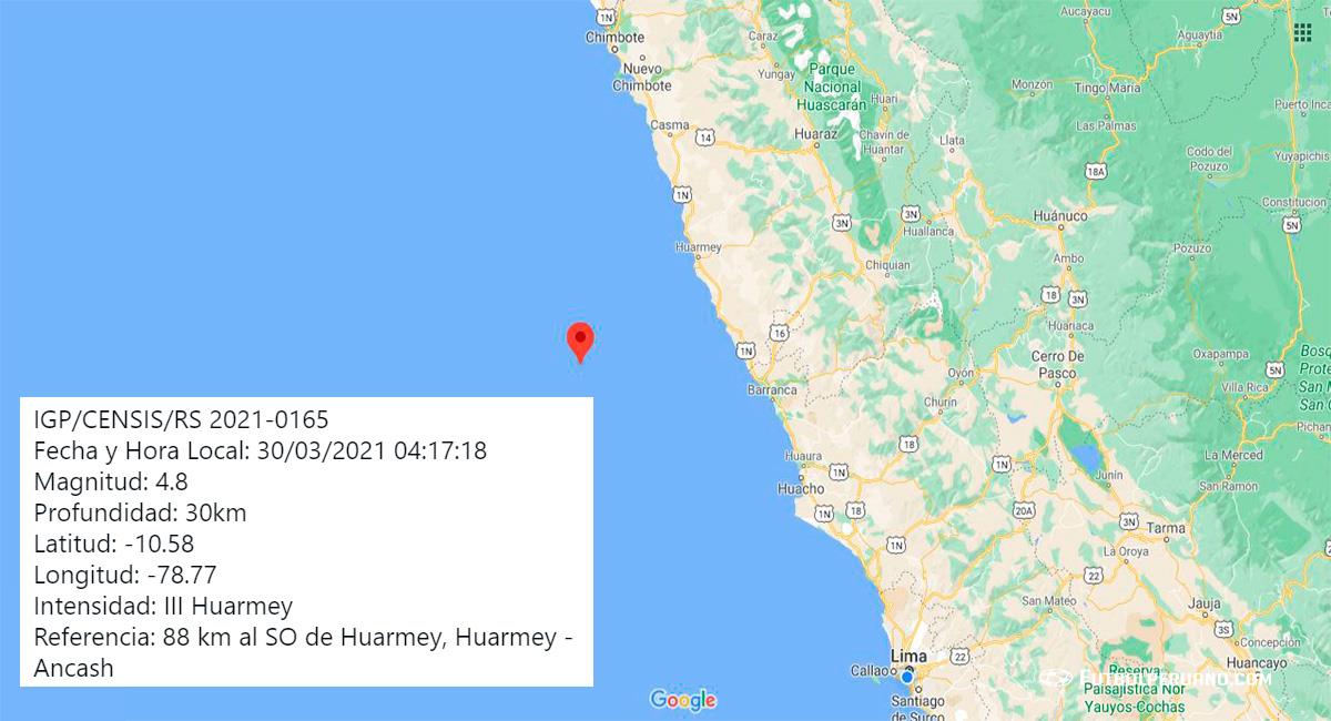 Temblor sacudió Huarmey (Áncash) este martes 30 de marzo. Foto: Google Maps