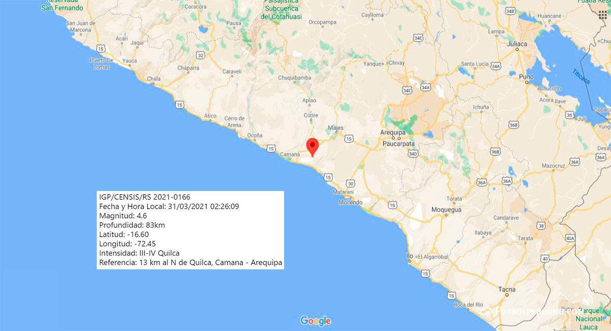 Temblor sacudió Quilca este miércoles por la madrugada. Foto: Google Maps