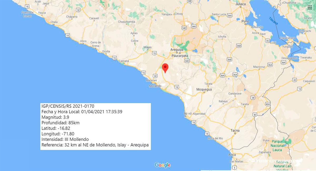 Temblor sacudió Mollendo este jueves por la tarde. Foto: Google Maps