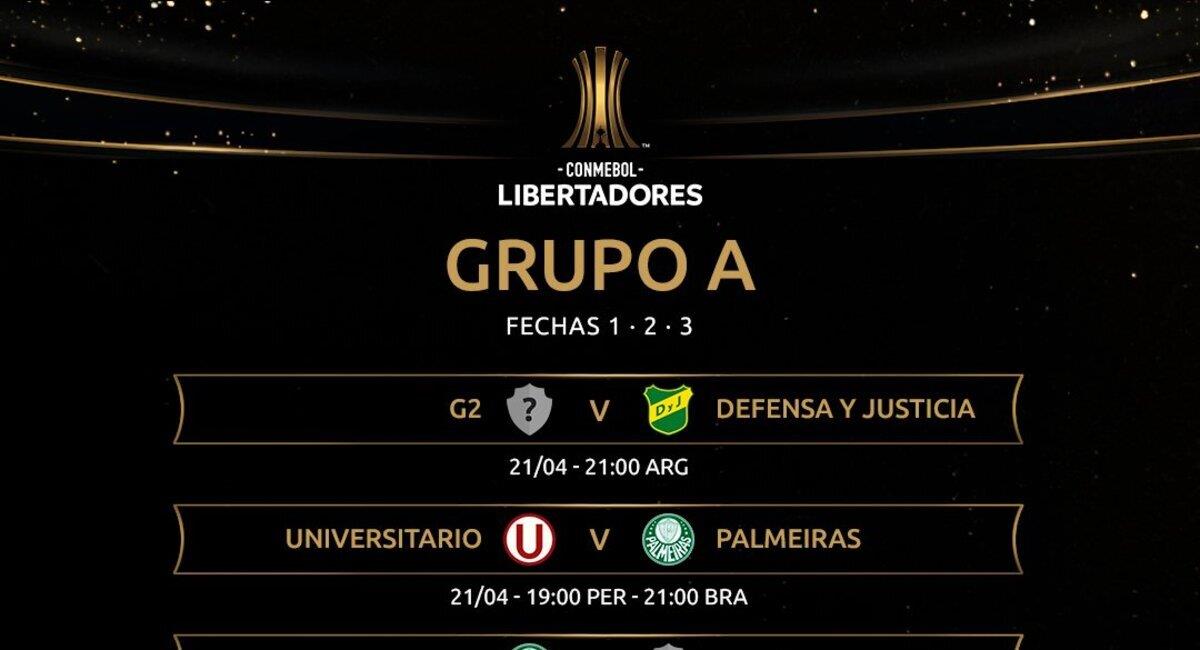 Fixture de Universitario en Libertadores. Foto: Twitter Conmebol Libertadores