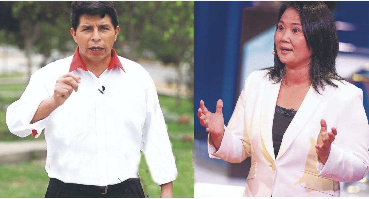 Pedro Castillo y Keiko Fujimori, van por la presidencia del Perú. Foto: Twitter