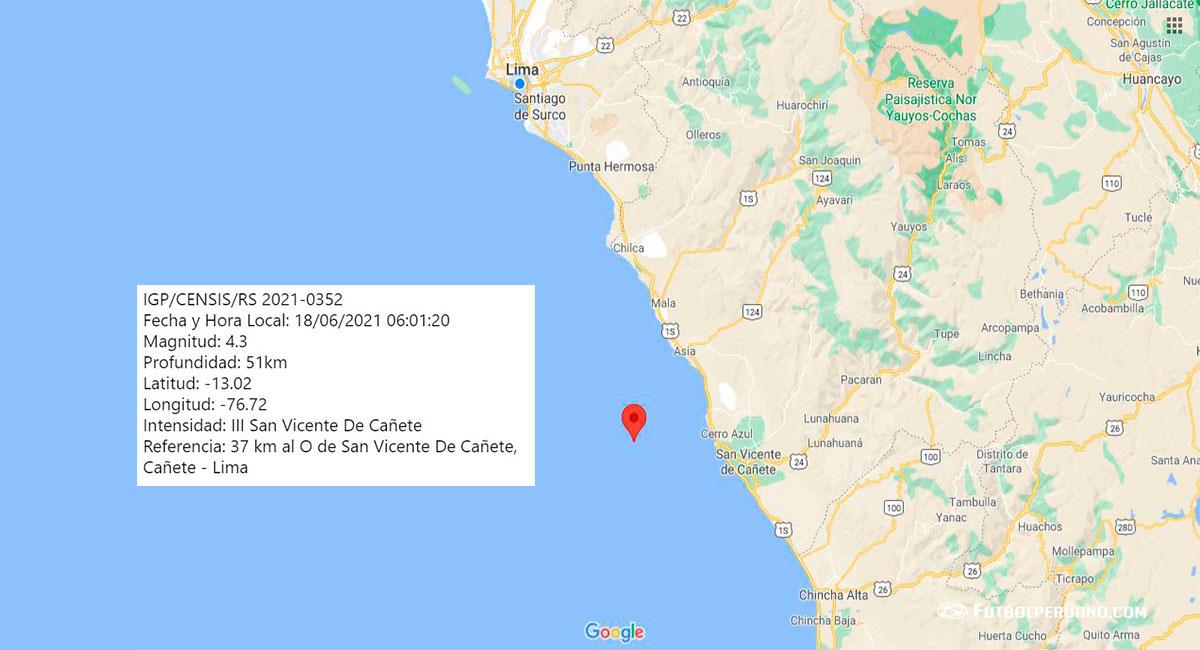Temblor despertó a pobladores del sur de Lima. Foto: Google Maps