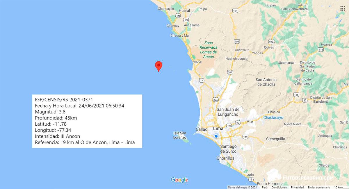 Temblor de 3.6 de magnitud con epicentro en Ancón sacudió Lima la mañana del jueves 24 de junio. Foto: Google Maps