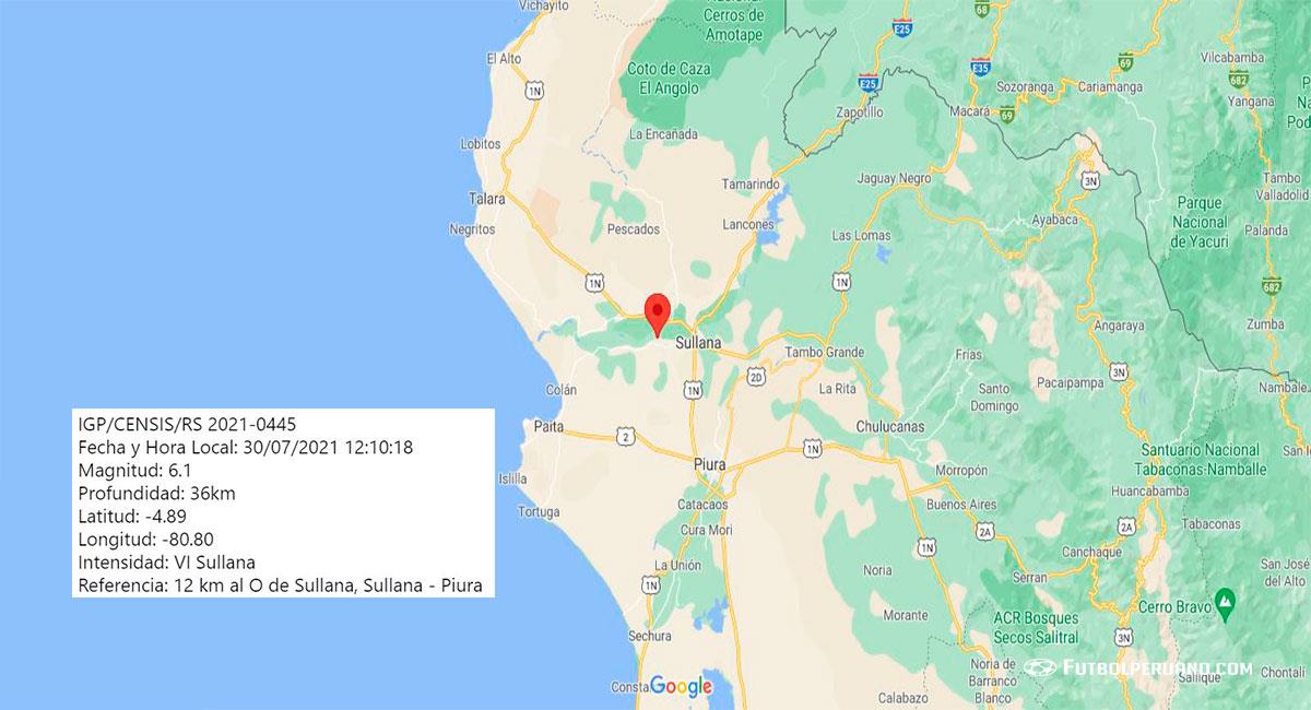 Fuerte temblor de 6.1 de magnitud sacude Piura. Foto: Google Maps