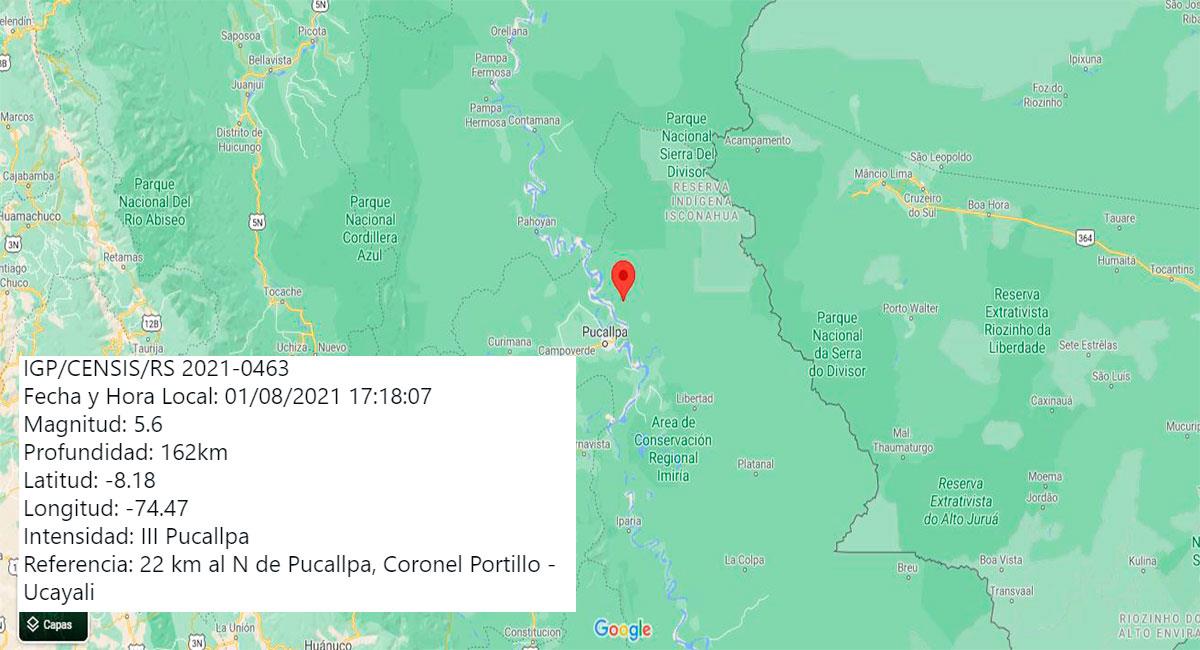 Temblor de 5.6 de magnitud sacude Ucayali, con epicentro en Pucallpa (Coronel Portillo). Foto: Google Maps