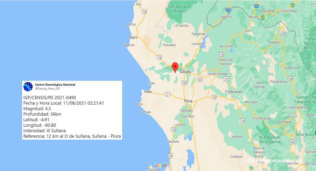 Temblor de 4.3 en Sullana, Piura. Foto: Google Maps