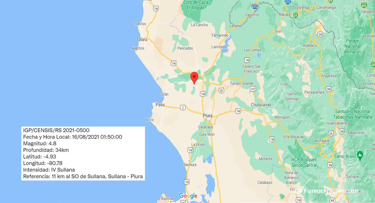 Un fuerte temblor se sintió en la ciudad de Sullana este lunes 16. Foto: Google Maps