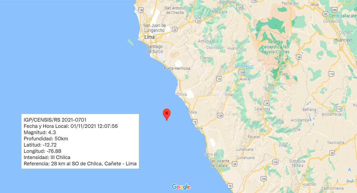 Temblor de 4.3 de magnitud sacude Lima, con epicentro en Chilca (Cañete). Foto: Google Maps