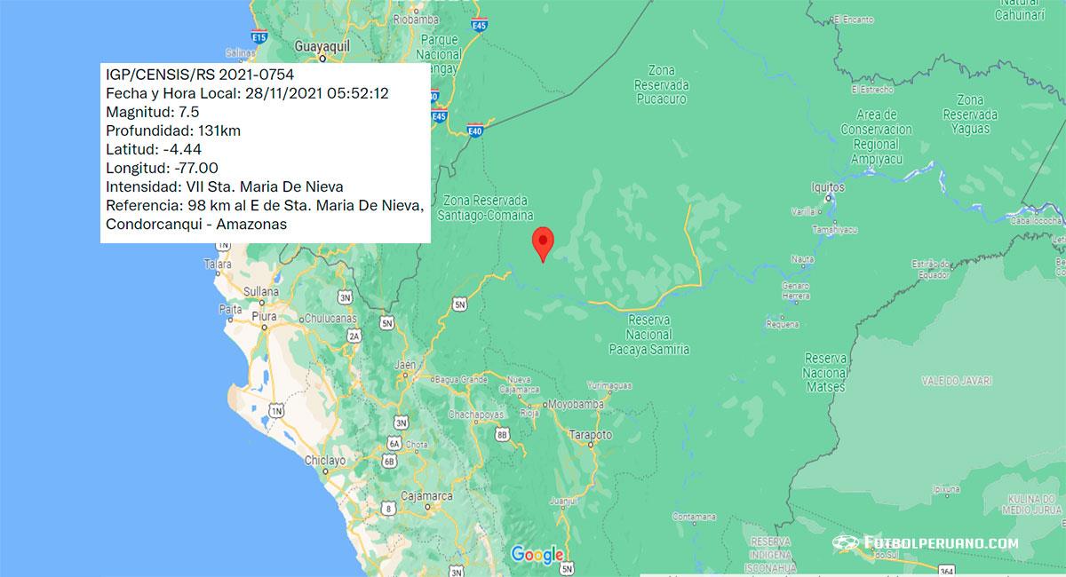 Temblor de 7.5 de magnitud sacude Amazonas, con epicentro en Santa María de Nieva (Condorcanqui). Foto: Google Maps