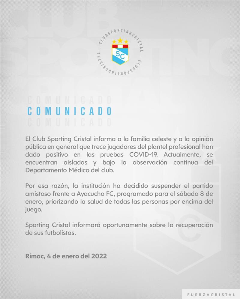 Comunicado de Sporting Cristal. Foto: Twitter @ClubSCristal