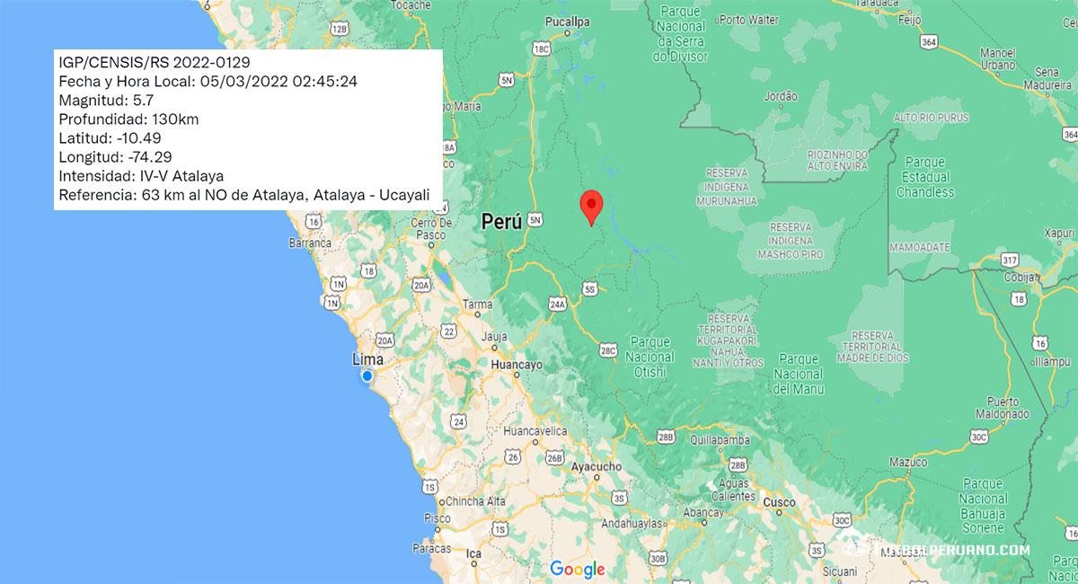 Temblor sacudió Atalaya (Ucayali) este sábado 5 de marzo. Foto: Google Maps