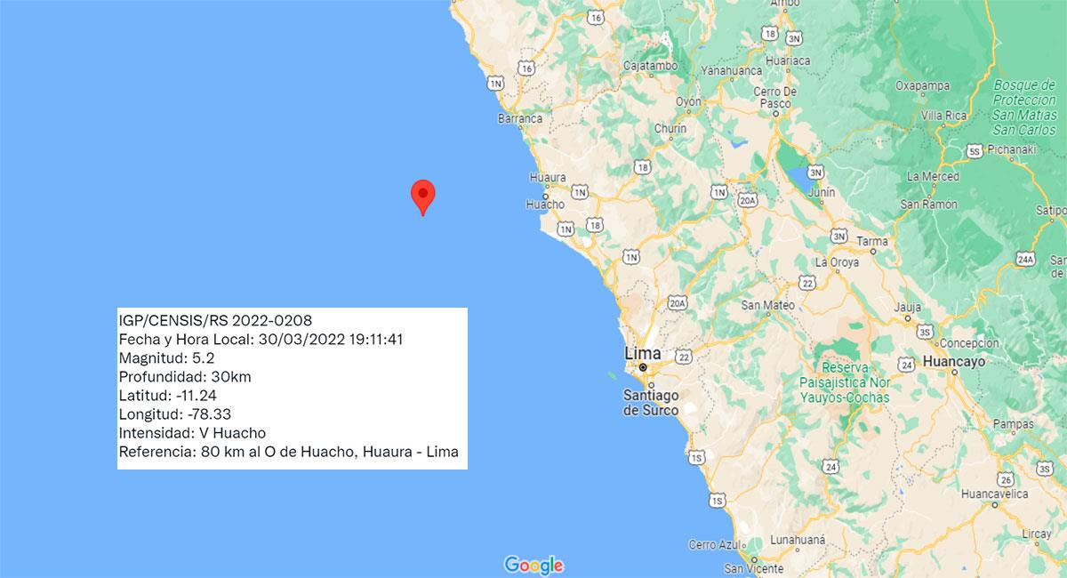 Temblor sacudió Lima este miércoles 30 de marzo por la noche. Foto: Google Maps