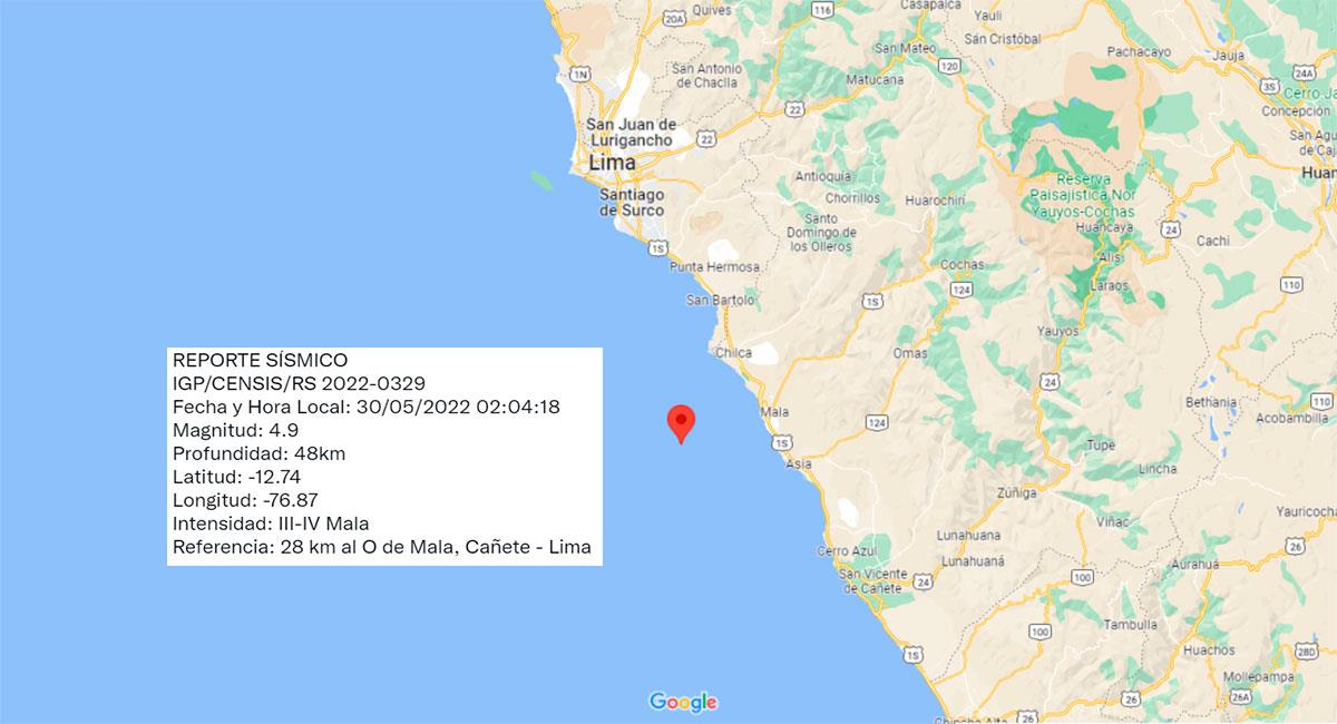 Temblor de 4.9 de magnitud sacude Lima, con epicentro en Mala (Cañete). Foto: Google Maps