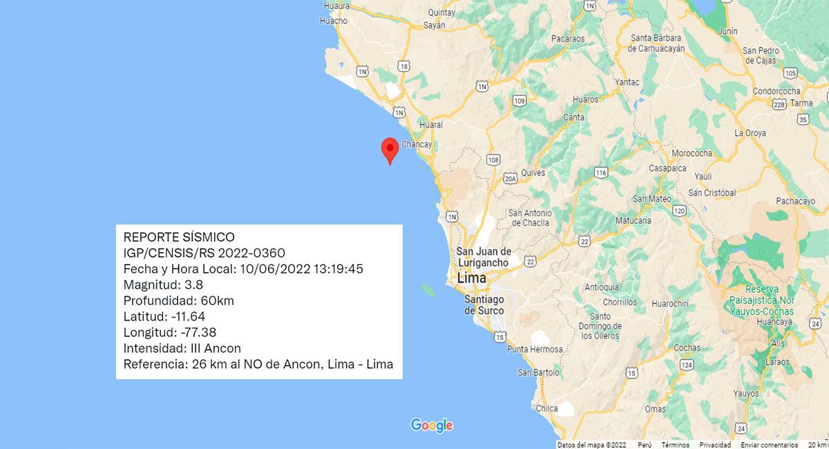 Temblor sacudió Lima este viernes 10 de junio por la tarde. Foto: Google Maps