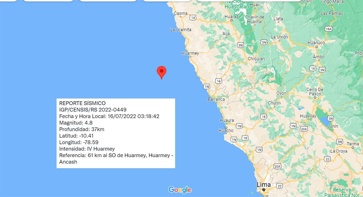 Temblor sacudió Huarmey (Áncash) este sábado 16 de julio. Foto: Google Maps