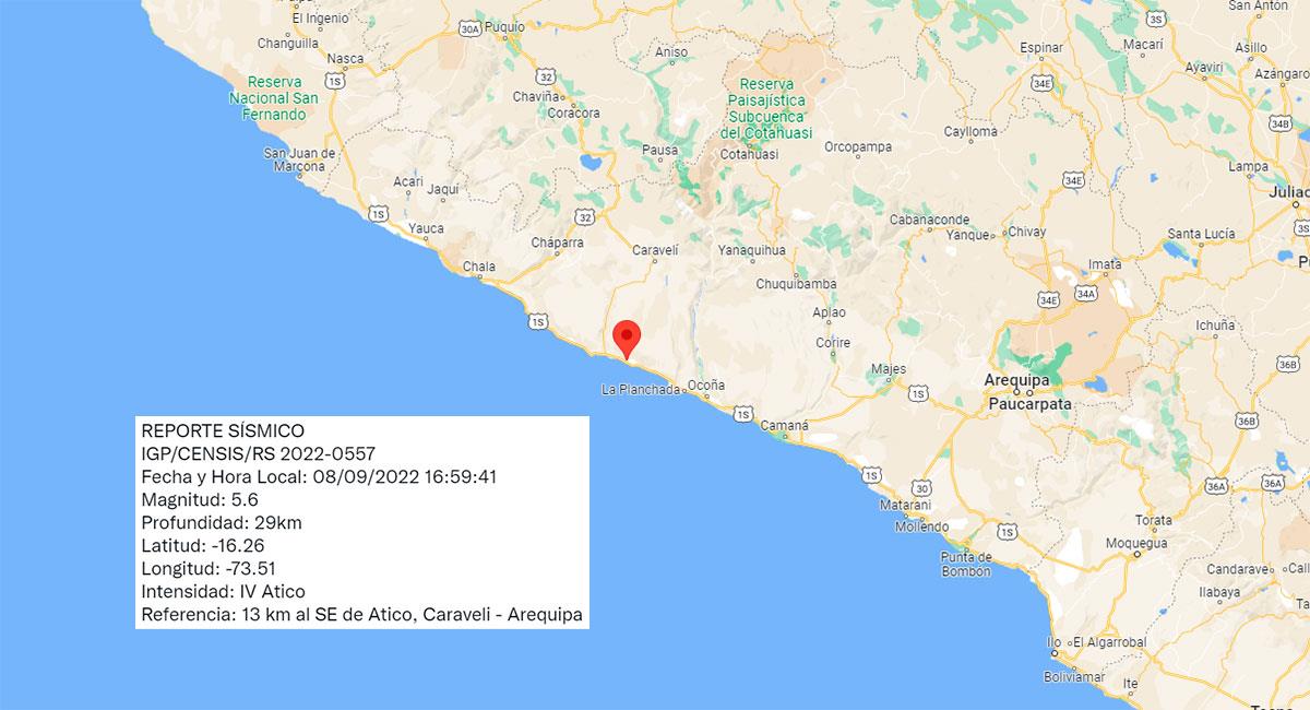 Temblor sacudió Atico este jueves por la tarde. Foto: Google Maps