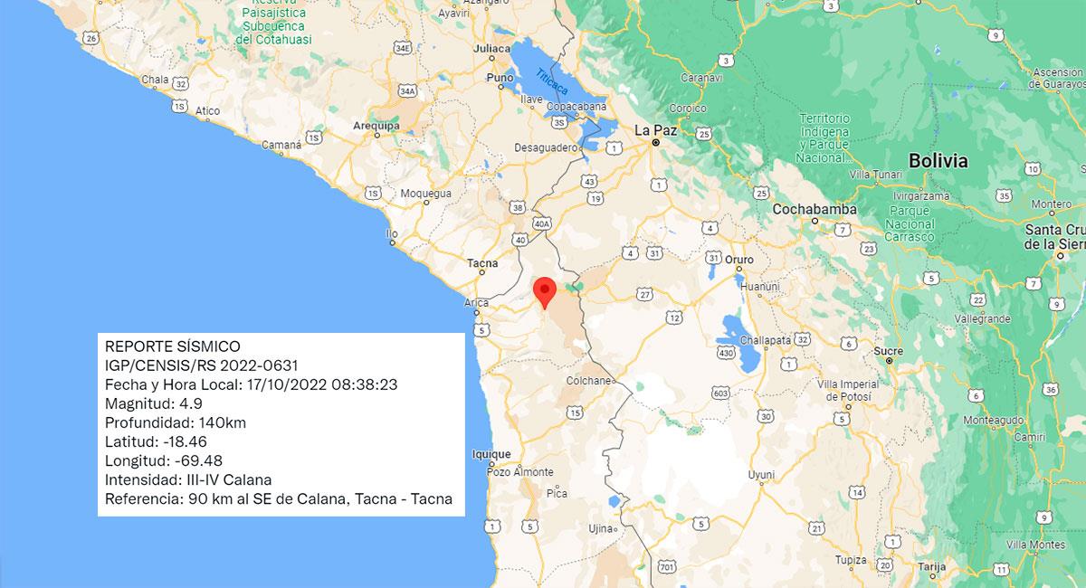 Temblor sacudió Tacna este lunes 17 de octubre. Foto: Google Maps