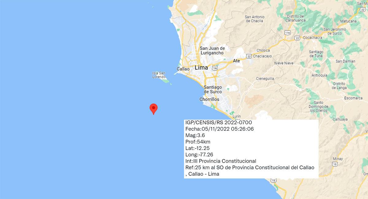 Temblor de 3.6 de magnitud sacude Lima, con epicentro en la Provincia Constitucional del Callao. Foto: Google Maps