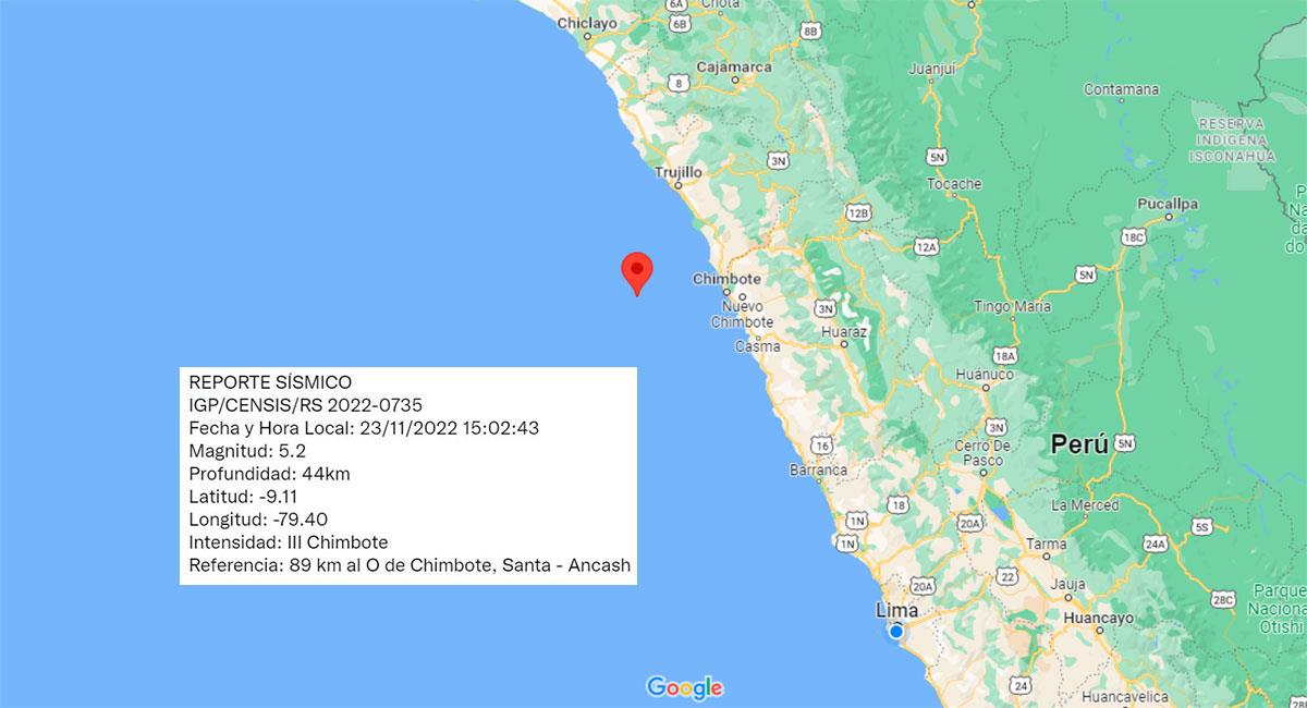 Temblor sacudió Chimbote (Áncash) este miércoles 23 de noviembre. Foto: Google Maps