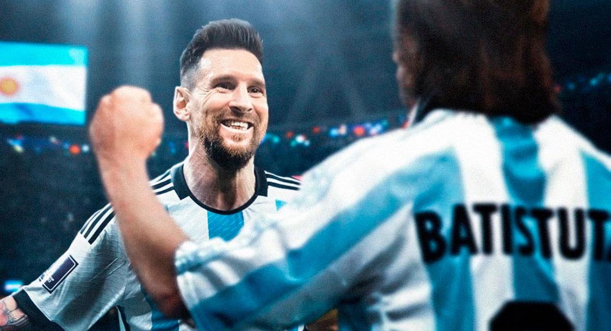 Batistuta felicitó a Messi tras igualar su récord en Mundiales. Foto: FIFA