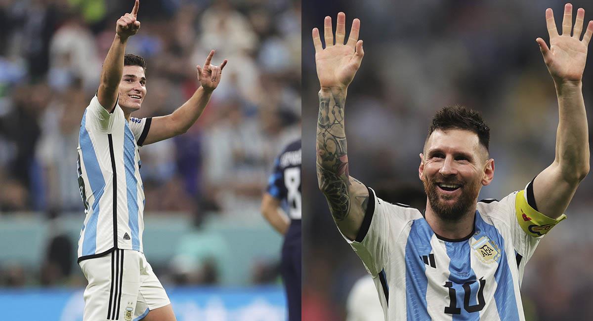 Julián Álvarez y Lionel Messi. Figuras de Argentina. Foto: EFE