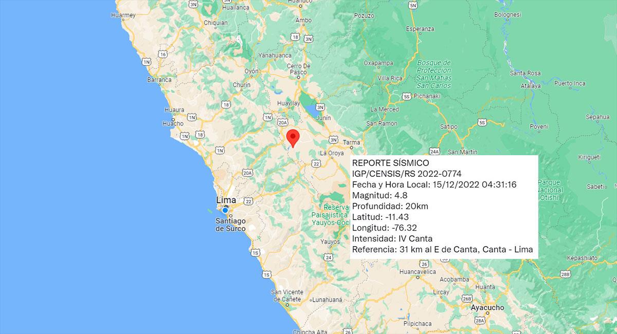 Temblor de 4.8 de magnitud sacude Lima con epicentro cerca a Canta. Foto: Google Maps