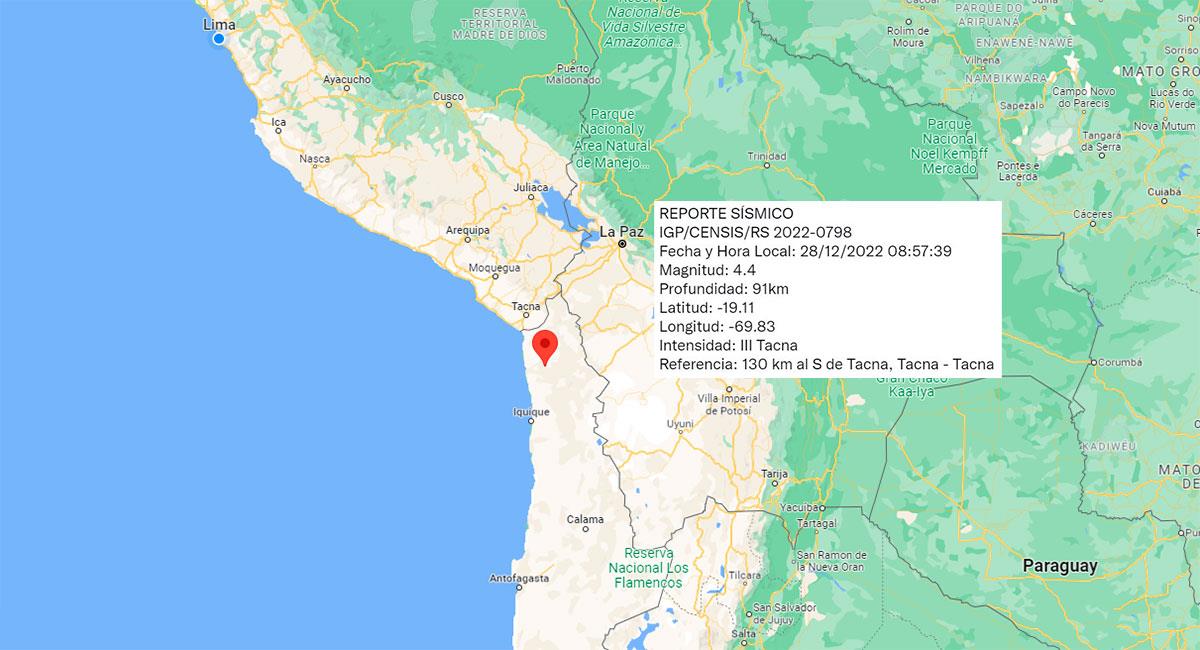 Temblor sacudió Tacna este miércoles 28 de diciembre. Foto: Interlatin