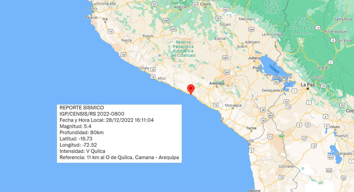 Temblor de 5.4 de magnitud sacude Arequipa, con epicentro en Quilca (Camaná). Foto: Google Maps