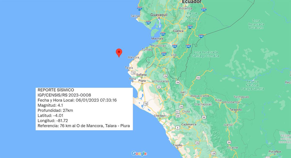 Temblor sacudió Máncora este viernes por la mañana. Foto: Google Maps