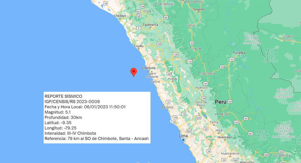 Temblor sacudió Chimbote este viernes por la mañana. Foto: Google Maps
