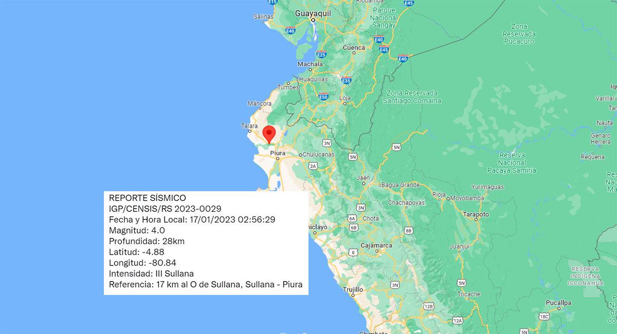 Temblor de 4.0 de magnitud sacude Sullana (Piura). Foto: Google Maps